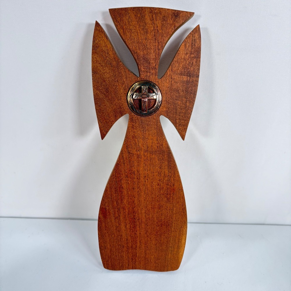 Rising‎ 3B  Woodworks Handcrafted Wall Cross Mahogany Metal Signed K Bates 2019